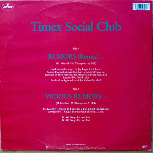 Timex Social Club - Rumors (Original Version) (12"Maxi Single Used NM)