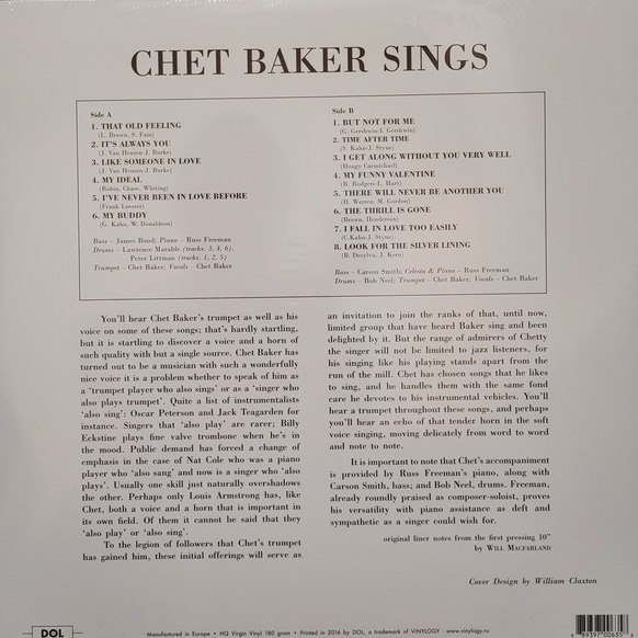 Chet Baker - Sings ( Lp (1) Blue Vinyl New)