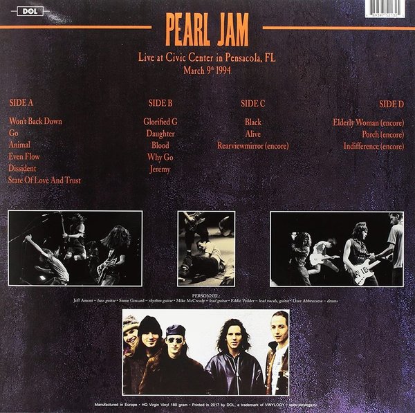 Pearl Jam - Live At The Civic Center In Pensacola, FL March 9th 1994 (2 Lp New Colored Vinyl)